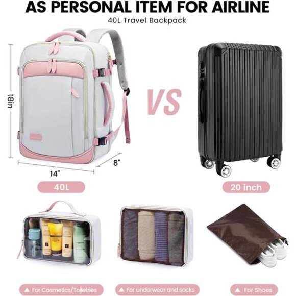 LOVEVOOK Travel Backpack for Women, 40L Carry On Backpack with 3 Packing main image 4